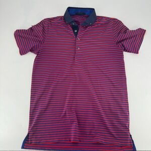 Greyson Clothiers Mens Striped Performance Polo Shirt Red Navy Blue Small